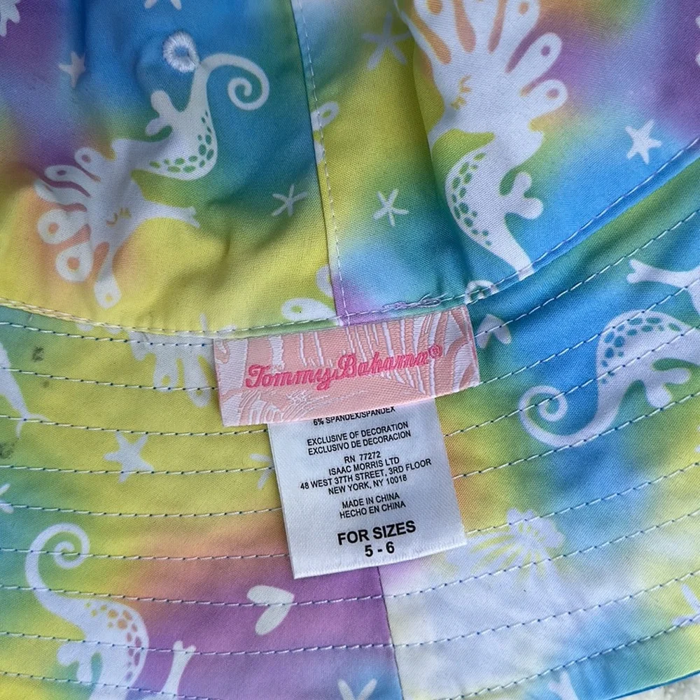 Tommy Bahama Seahorse Reversible Swim Summer Bucket Hat Girls Adjustable 5/6